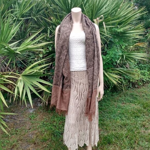 NWOT HALSTON RED 100%Wool XL Earth Tones Paisley Boho Scarf/Wrap - Picture 1 of 12